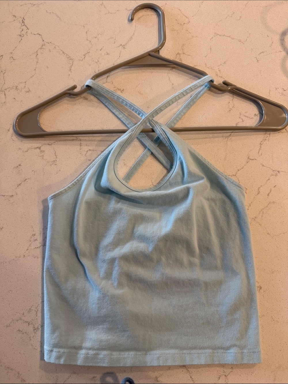 American Eagle Outfitters Light Blue Crisscross Halter Crop Top
